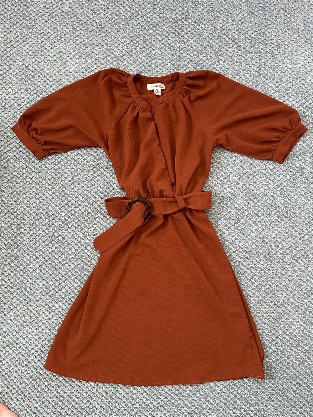 Monteau Rust Belted Midi Dress